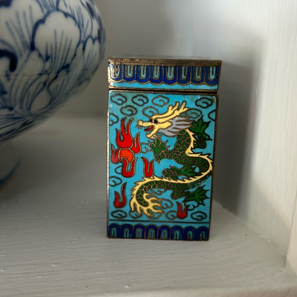 CLOISONNE ENAMEL DRAGON CANISTER SNUFF JAR BOX
